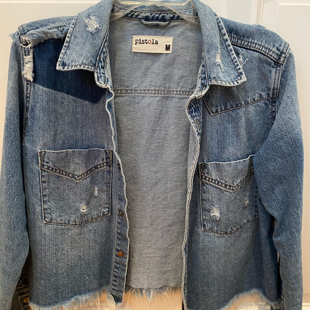 Distressed denim jacket